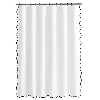 Waterproof Shower Curtain Thick Boho Wavy Edge With Rustproof Hooks-White
