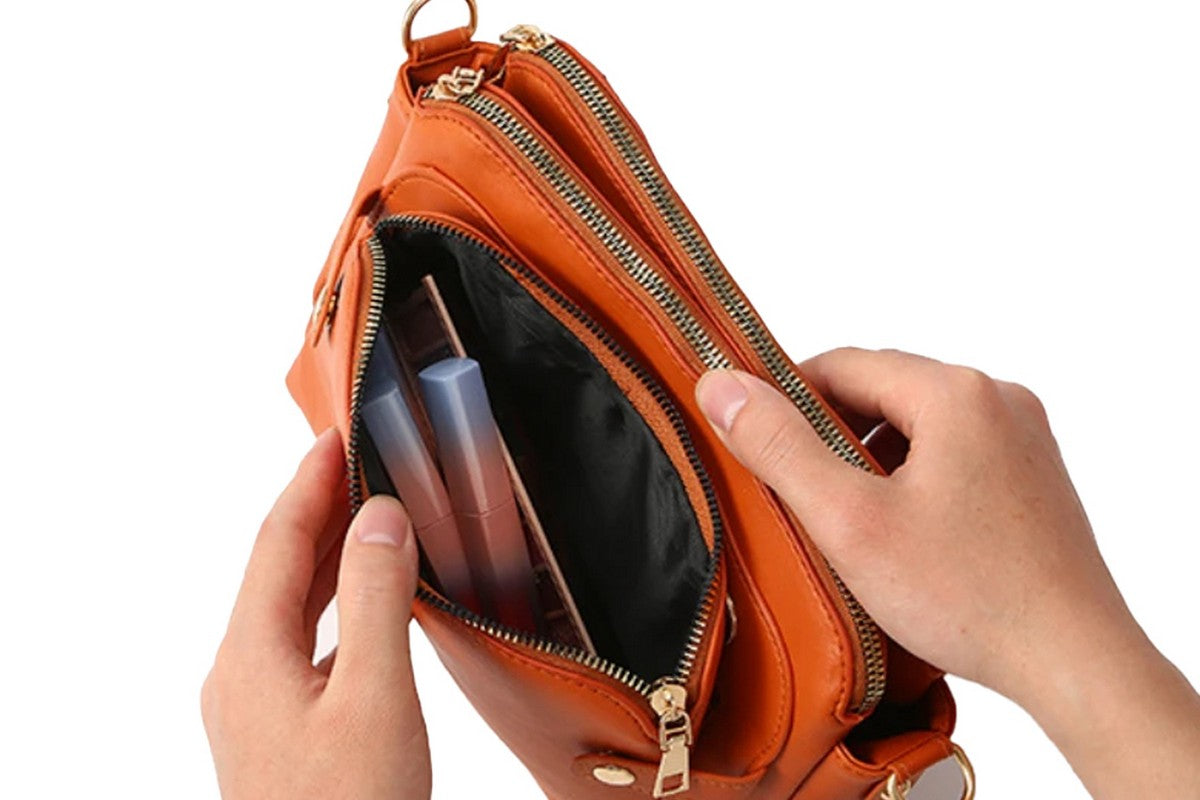 Soft Trendy Three Layer PU Leather Crossbody Purse Shoulder Bag Handbags-Brown