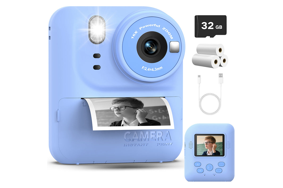 Boy and Girls Camera Instant Print Photo Portable Thermal Printing Camera-Blue
