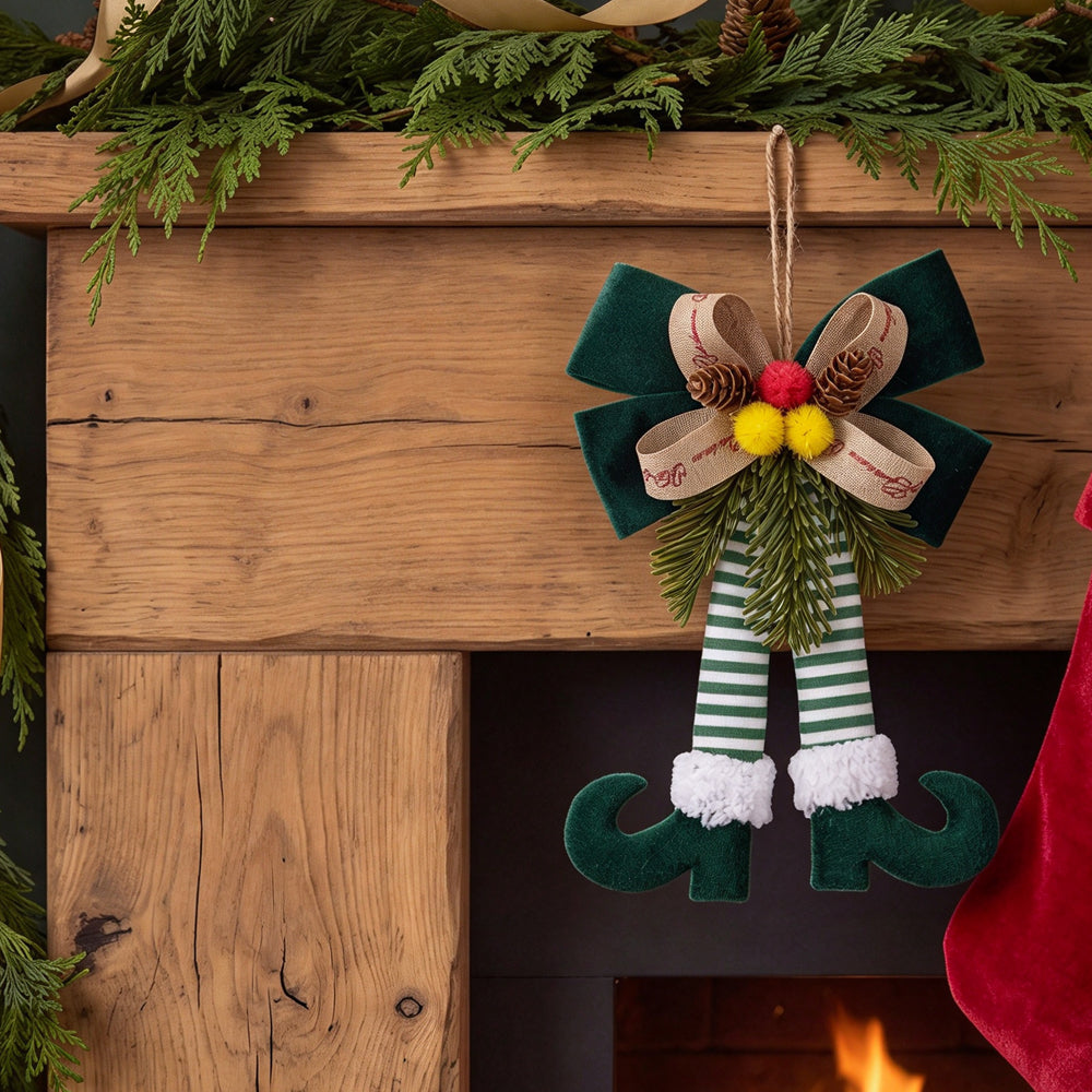 Christmas Bow Elf Leg Hanging Ornaments Christmas Tree Decor - Green