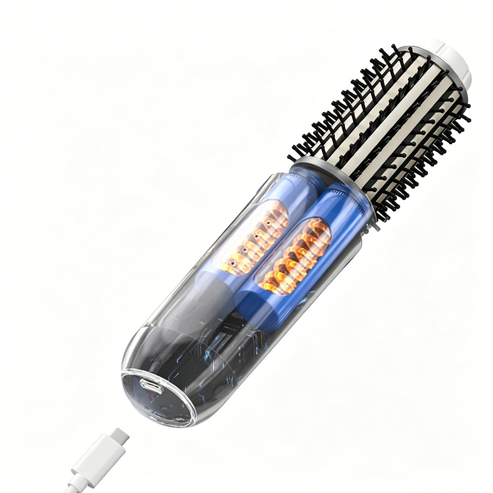 2 in 1 Cordless Hair Straightener Brush Curling Iron with LCD Display-White
