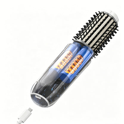 2 in 1 Cordless Hair Straightener Brush Curling Iron with LCD Display-White