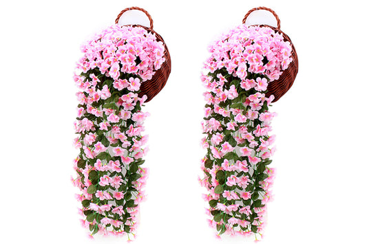 4Pcs Artificial Fake Hanging Violet Vine Plant Home Garden Indoor Outdoor Decor-Pink