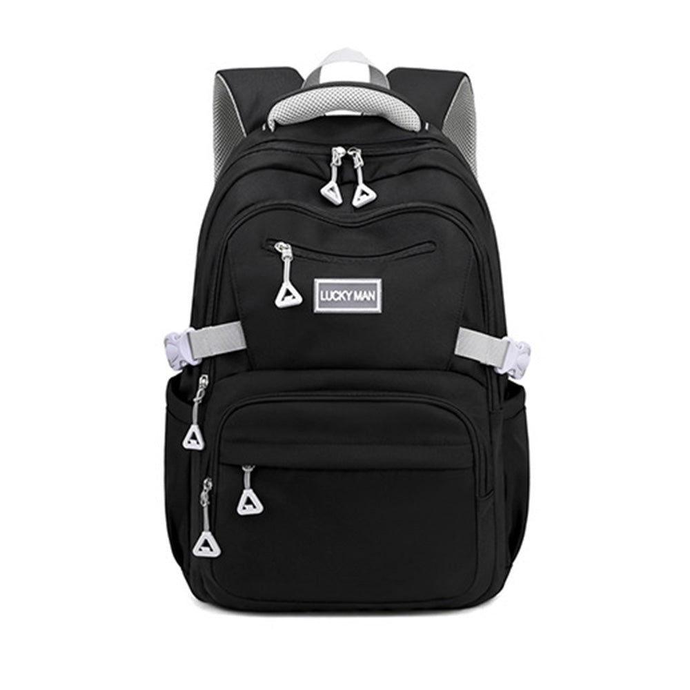 Solid Nylon Backpack Teenage Girls School Shoulder Bag Black