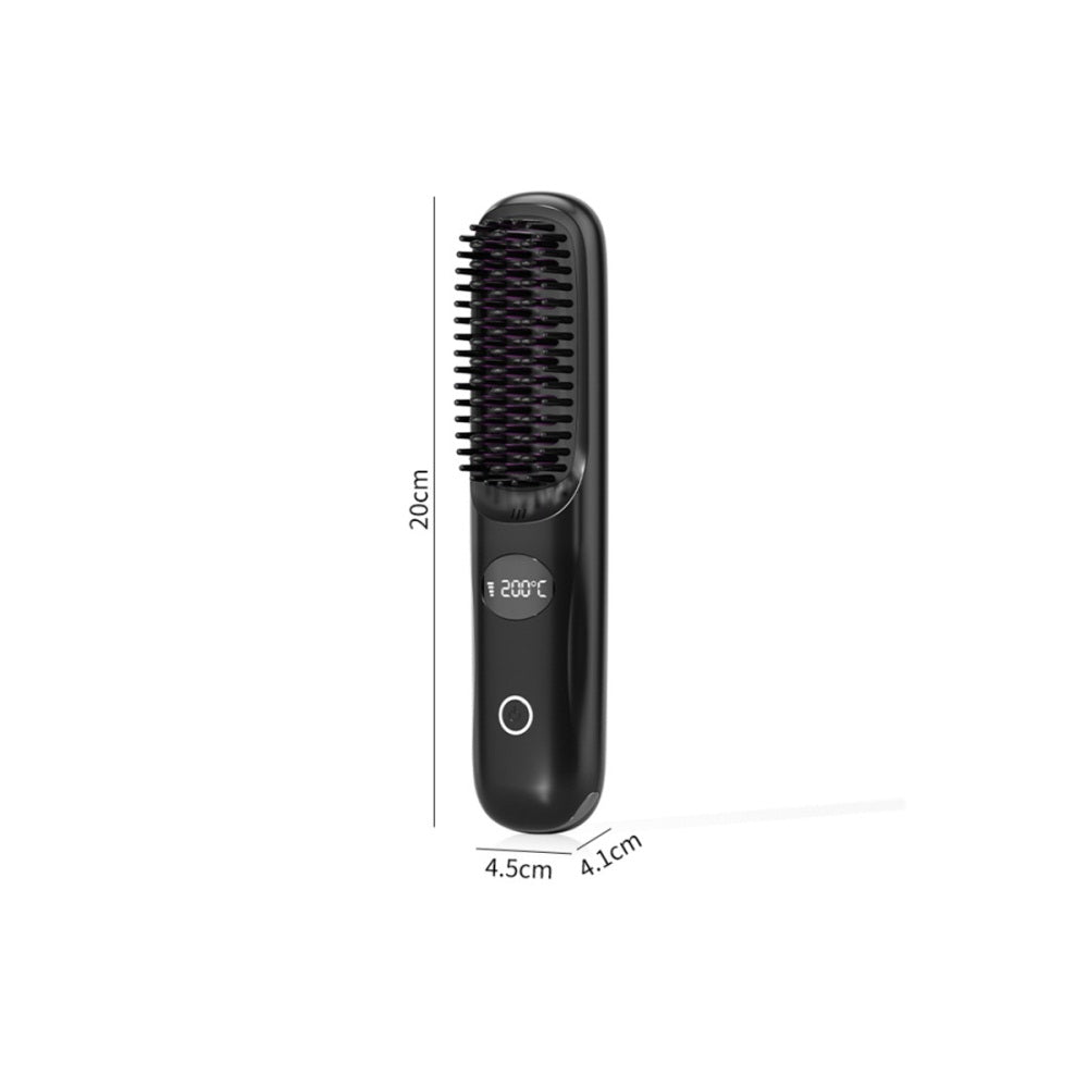 USB Rechargeable Hair Straightening Brush -Black