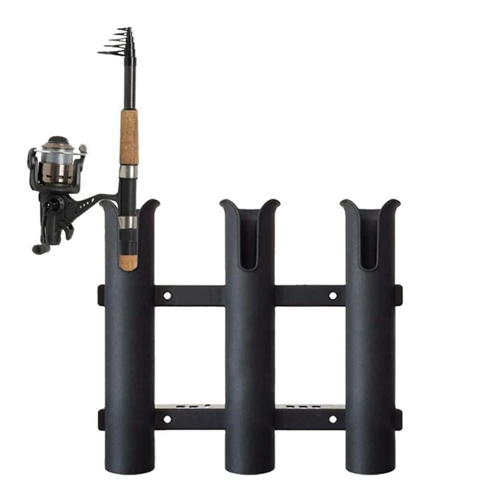3 Tube Fishing Rod Holder Bracket Mounted Fishing Rack For Boats Garage Cooler-Black