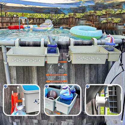 Hanging Poolside Storage Baskets with Cup Holders Above Ground Pool Accessories Grey