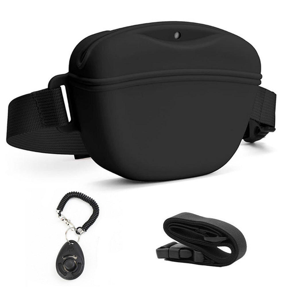 Dog Treat Pouch With Training Clicker Pet Silicone Training Treat Bag Pouch-Black