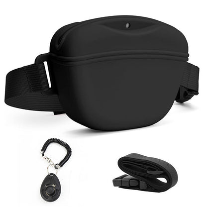 Dog Treat Pouch With Training Clicker Pet Silicone Training Treat Bag Pouch-Black