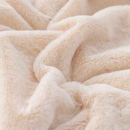 Soft Faux Fur Throw Blanket Decorative Cozy Blanket Reversible Puffy Winter Warm Blanket Beige