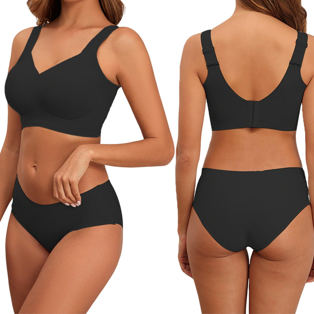 Seamless Wireless Plus Size Bra Full Coverage Comfortable Everyday Support for Women-Black