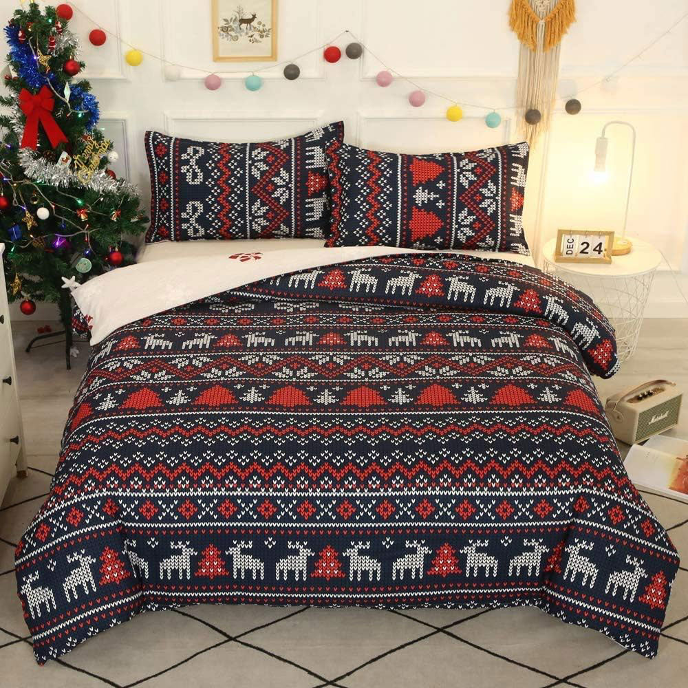 Christmas Pattern Bedding Set Xmas Style Duvet Cover Pillowcase  Home Decor Style 3