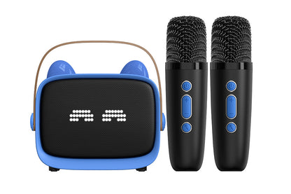 Karaoke Machine Toys Gifts Portable MP3 Player with 2 Wireless Microphone -Blue