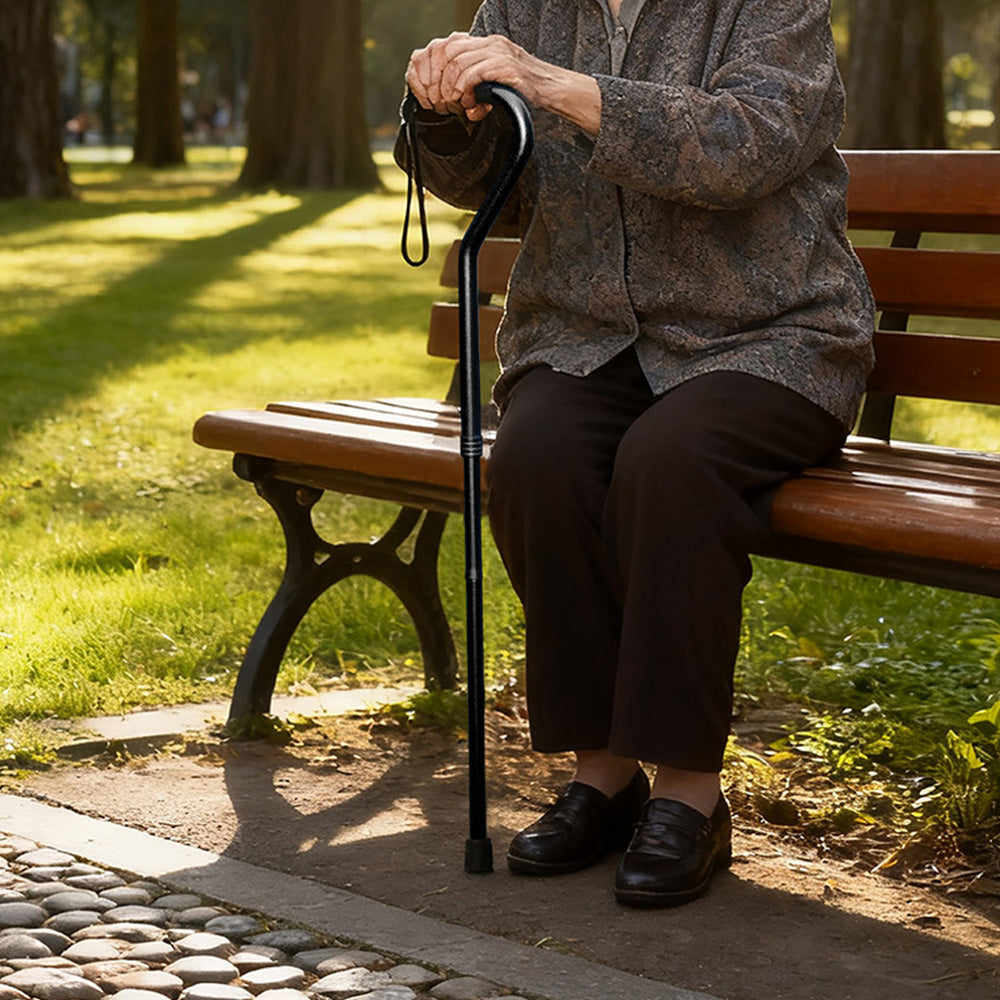 Foldable Lightweight Adjustable Aluminum Alloy Walking Stick-Black