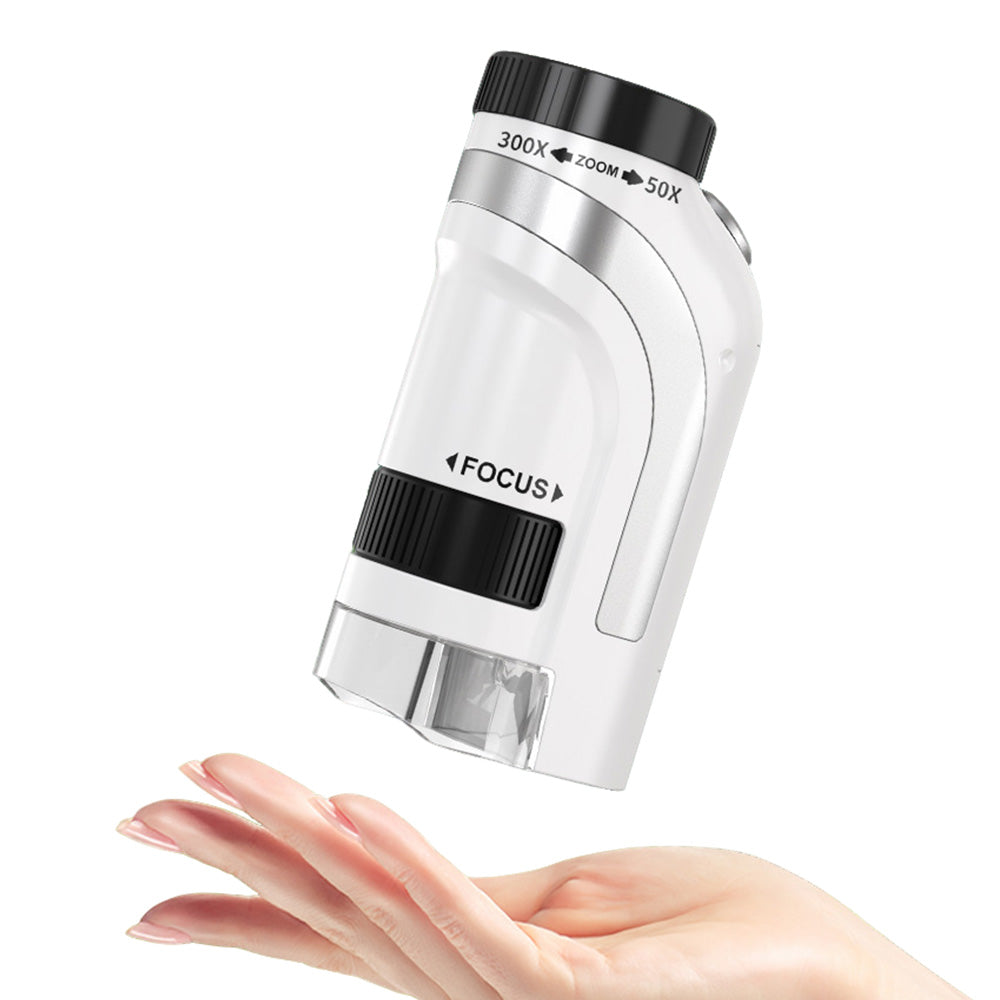 50X-300X Handheld Microscope with LED Lights Portable Pocket Zoom Silver