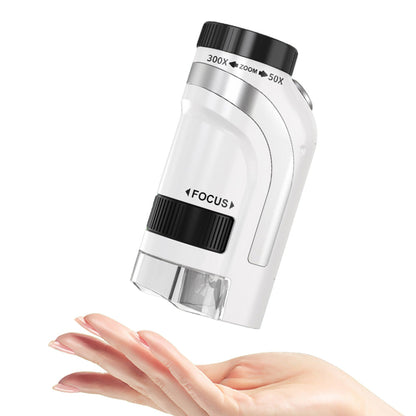 50X-300X Handheld Microscope with LED Lights Portable Pocket Zoom Silver