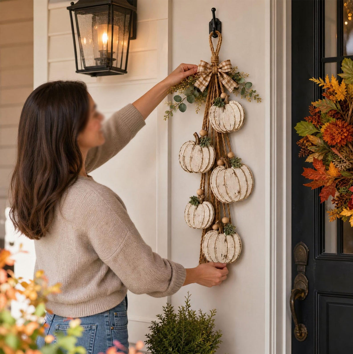 Rustic Engineered Wood Wall Hanging Farmhouse Layered Door Hanging - Pumpkin