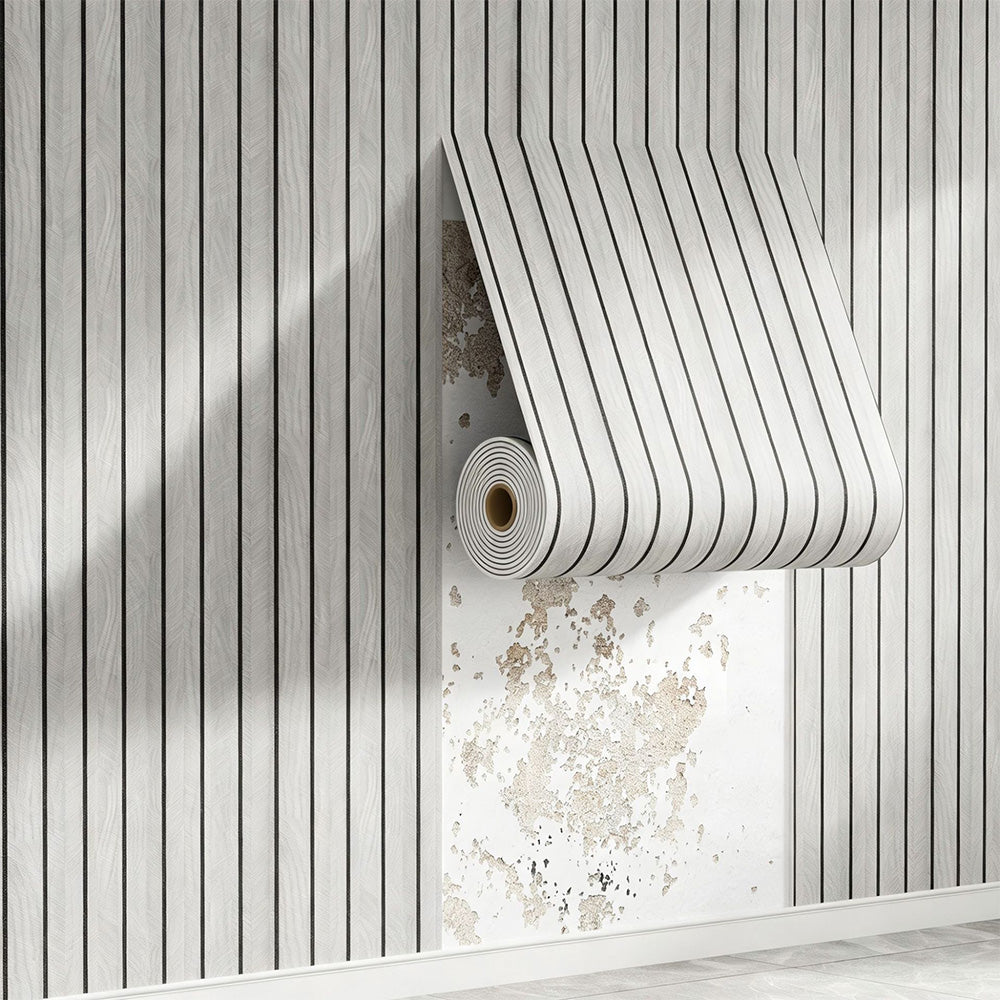 2 Pieces PVC Slat Wall Panel with Faux Engineered Wood Grain - Silver