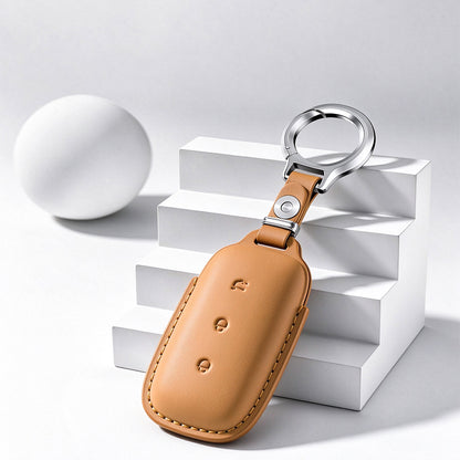 Leather Key Fob Cover Fit for Geely Galaxy E5 EX5 - Brown