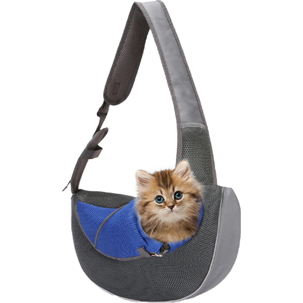 Pet Carrier Sling Mesh Backpack Travel Bag for Dogs & Cats Blue
