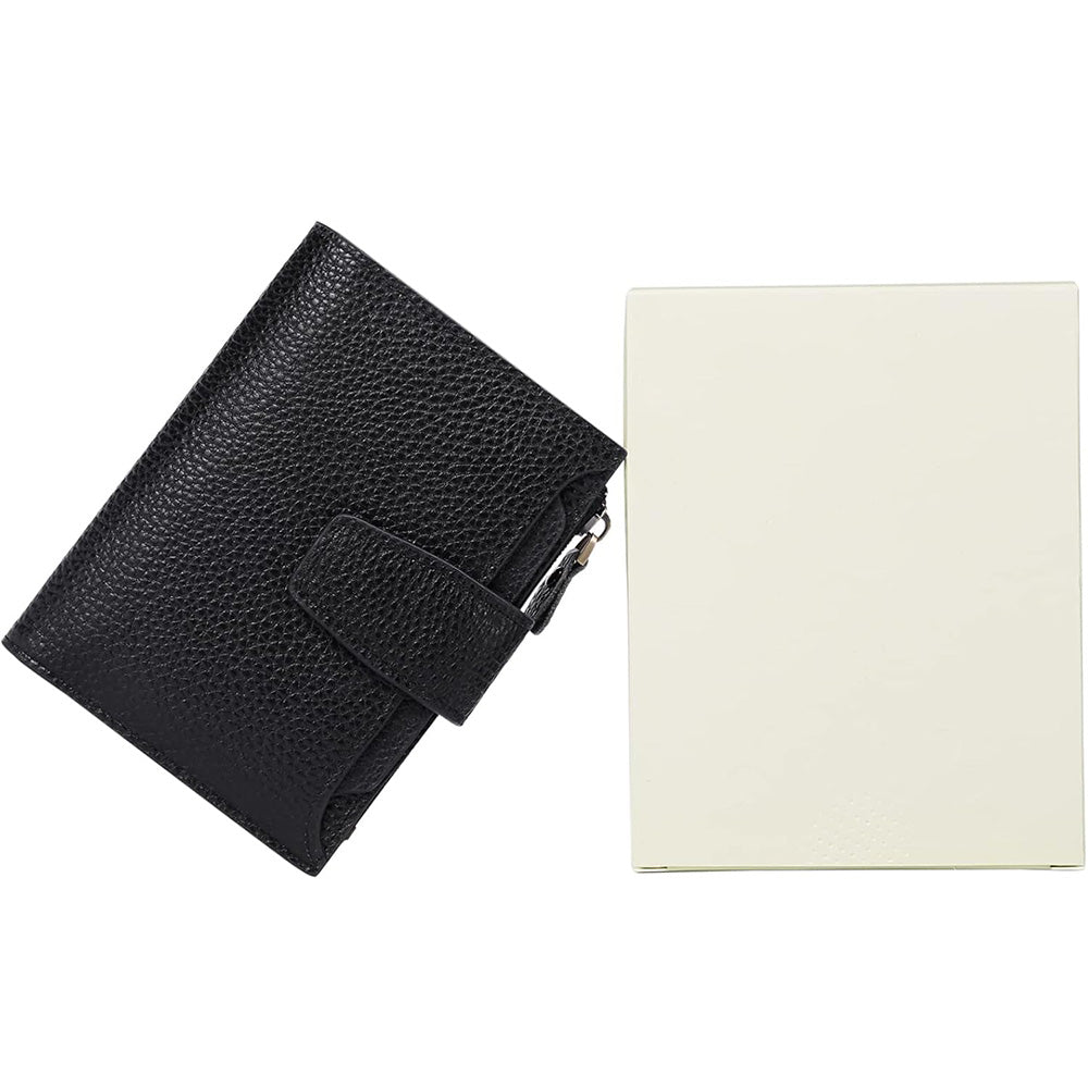 Genuine Leather Women's Wallet Short RFID Blocking Purse with Zipper Black