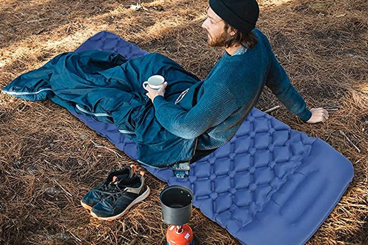 Portable Soft Waterproof Inflating Camping Sleeping Pad For Backpacking Hiking Picnic-Navy Blue