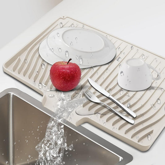 Silicone Dish Drainers Mat Non-Slip Dish Drying Tray for Kitchen Counter-Beige
