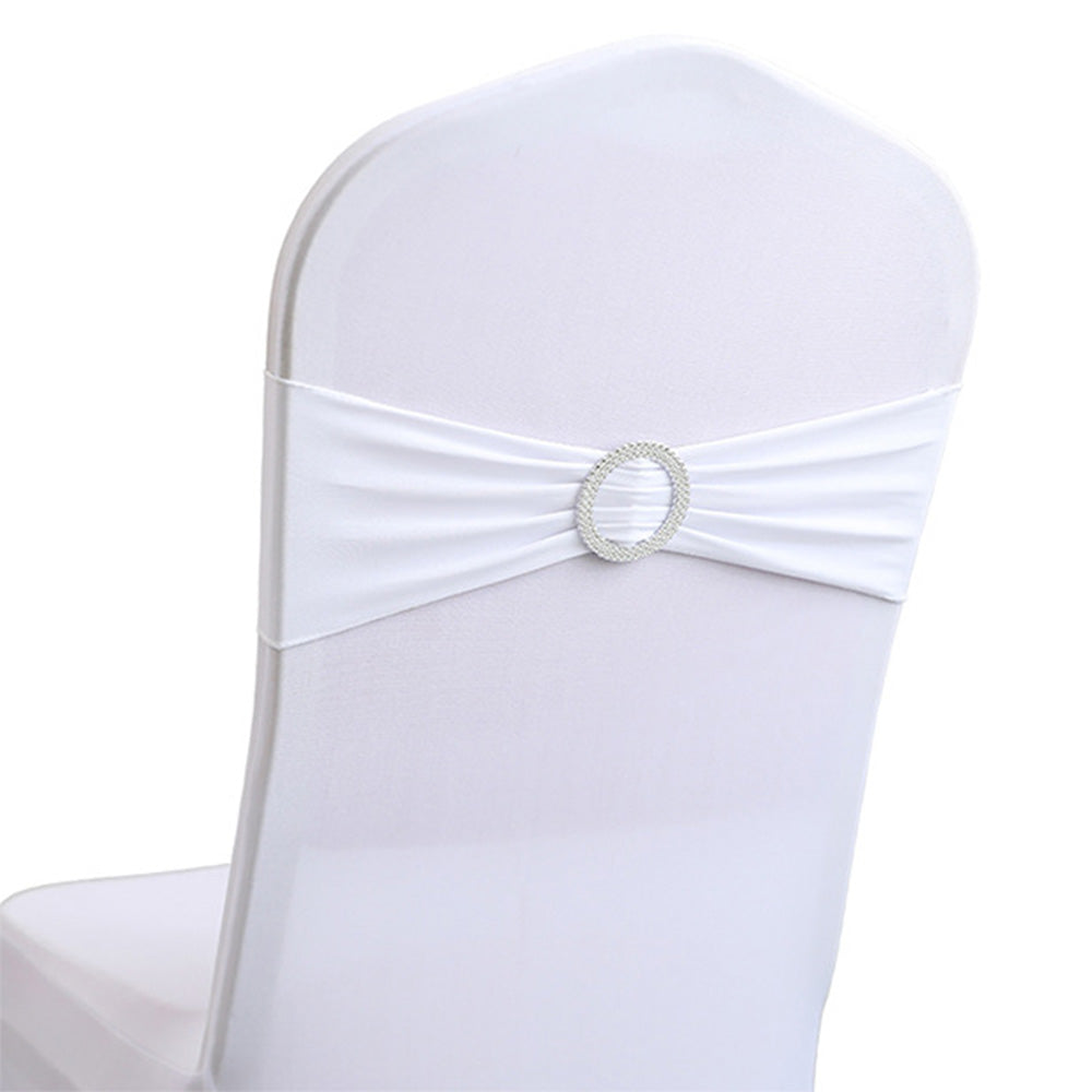 30 Pieces Elastic Chair Sashes Bows with Buckle Spandex Chair Bands - White