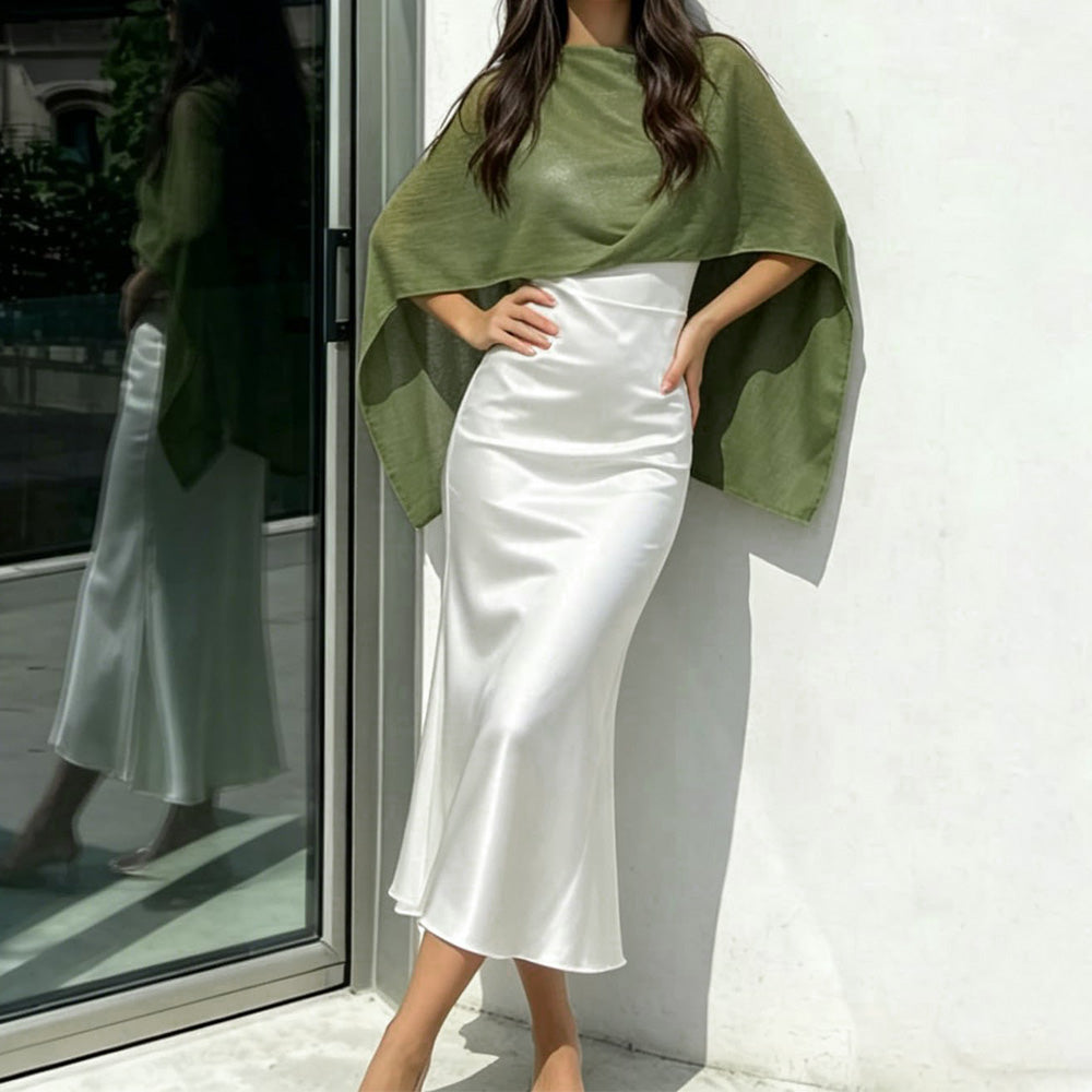 Summer Irregular Sheer Poncho Shawl Beach Cover Up - Green