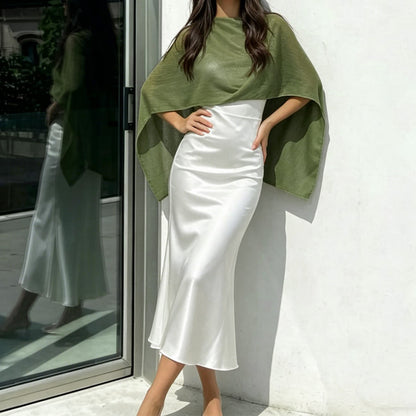 Summer Irregular Sheer Poncho Shawl Beach Cover Up - Green