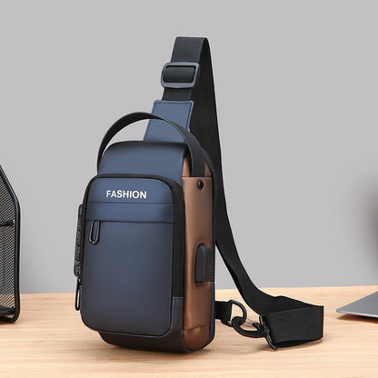 Anti-theft Crossbody Bag for Mern Password Sling Chest Pack with USB Port Blue