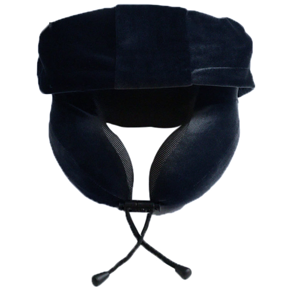 Travel Neck Pillow Airplane Neck Support Pillow with Noise Reducing Earmuffs Deep Blue