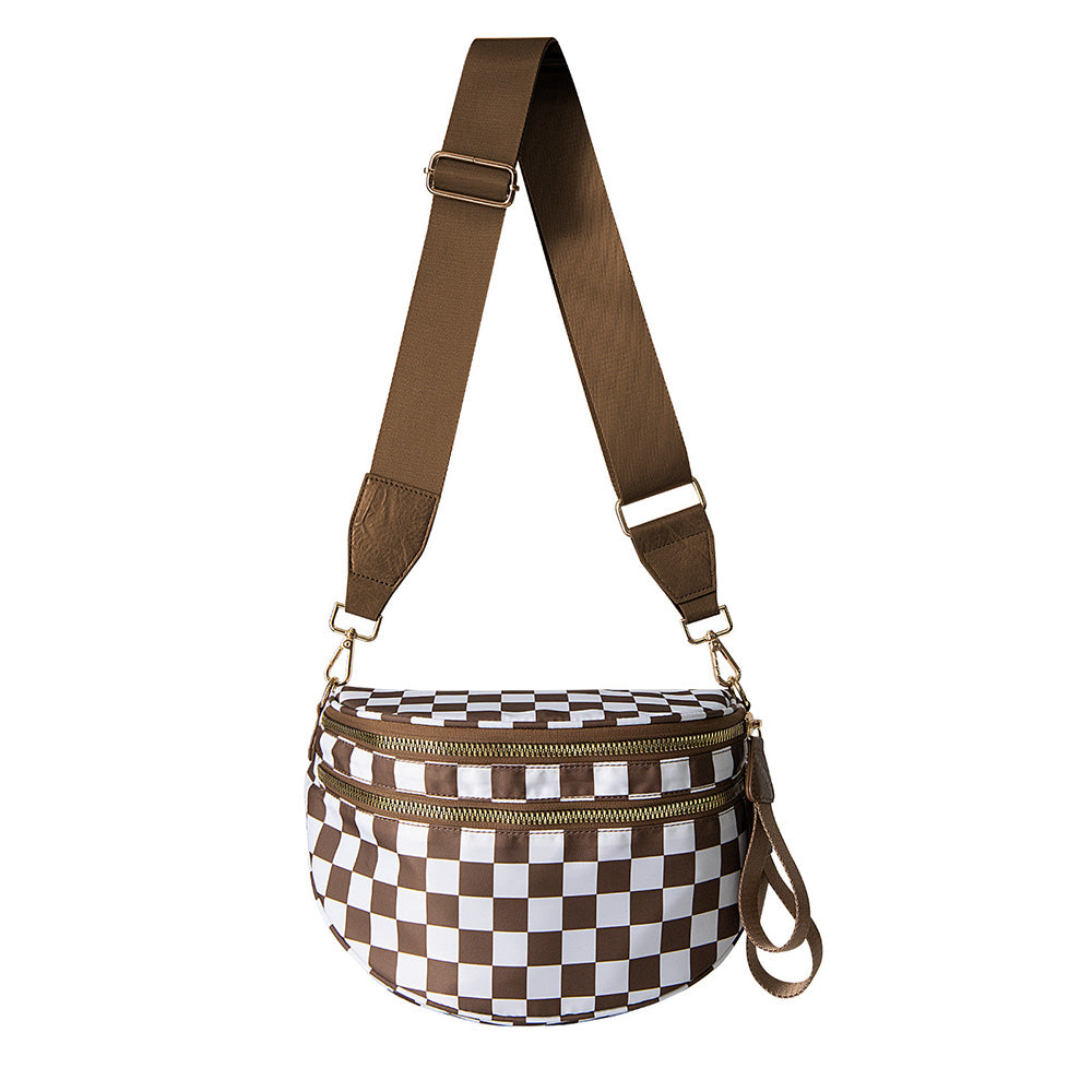 Checkered Crossbody Bag Women Sling Bag with Adjusatble Shoulder Strap Brown