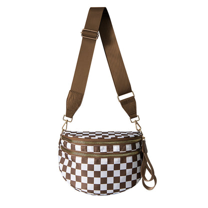 Checkered Crossbody Bag Women Sling Bag with Adjusatble Shoulder Strap Brown