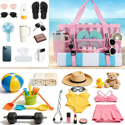 Mesh Beach Bag Large Capacity Tote Bag - Pink
