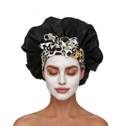 Satin Bonnet for Sleeping Double Layer Sleep Hair Bonnets Caps for Curly Braid Hair-Black