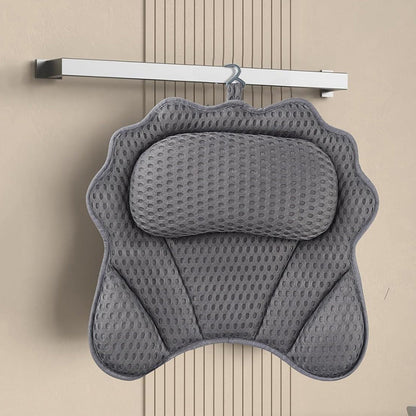 Bath Pillow with Headrest and 6 Suction Cups for Tub Support and Relaxation Grey