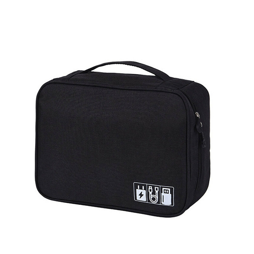 Large Digital Electronics Travel Organizer Bag with Adjustable Dividers - Black