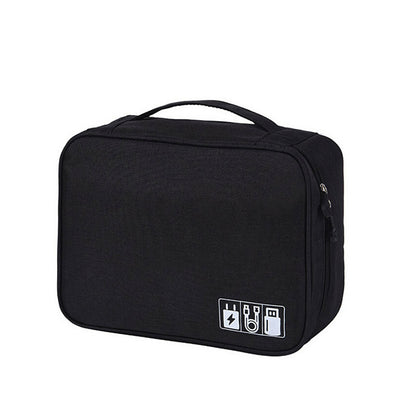 Large Digital Electronics Travel Organizer Bag with Adjustable Dividers - Black