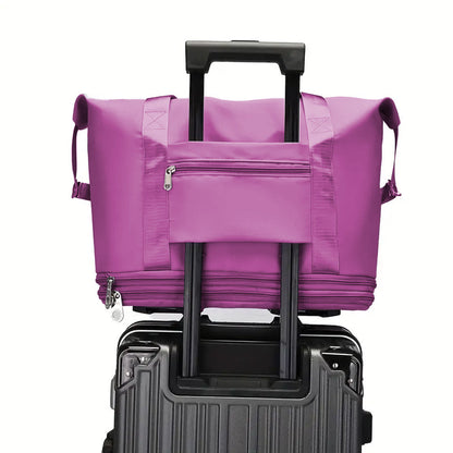 Expandable Wheeled Travel Duffle Bag Travel Foldable Rolling Gym Bag with Wheels Weekend Bag Dark Purple