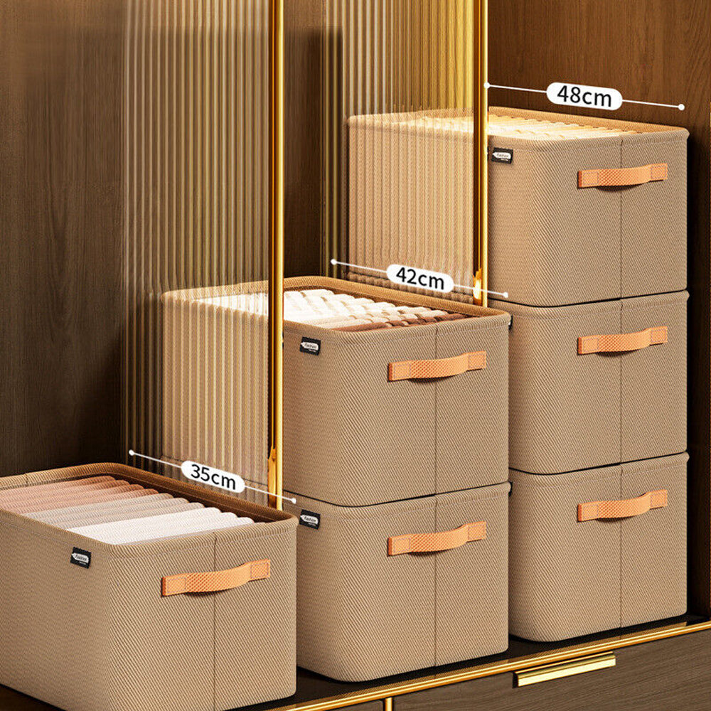 Set of 3Pcs Clothing Storage Box with Handles Wardrobe Storage Organizer Underwear Storage Khaki