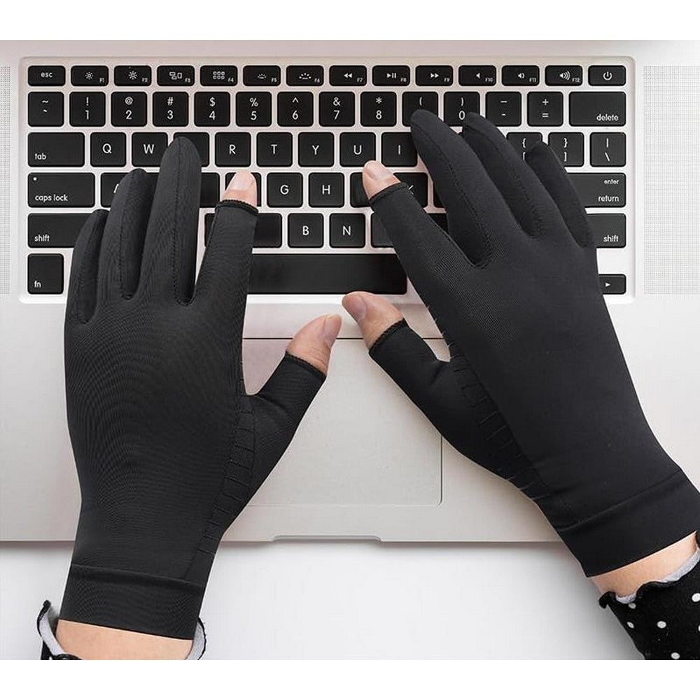 2 Finger Open Copper Arthritis Compression Gloves with Touchscreen Tips for Tendonitis