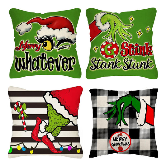 4pcs Christmas Pillow Covers Cute Print Throw Cushion Case for Couch Sofa Bed Bedroom Home Decor-Style 1 and Style 2 and Style 3 and Style 4