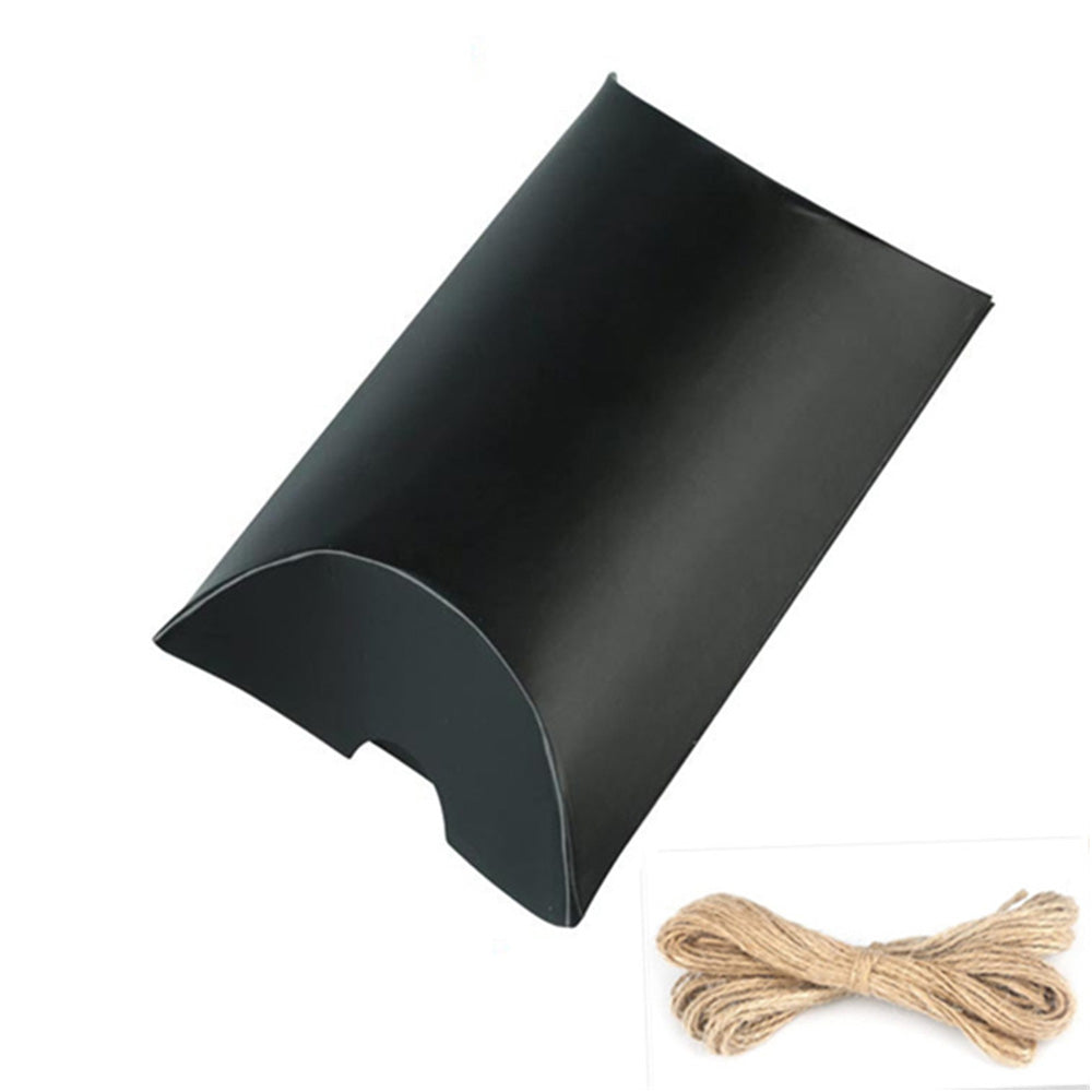 50 Piece Kraft Paper Pillow Gift Boxes with Ribbons - Black
