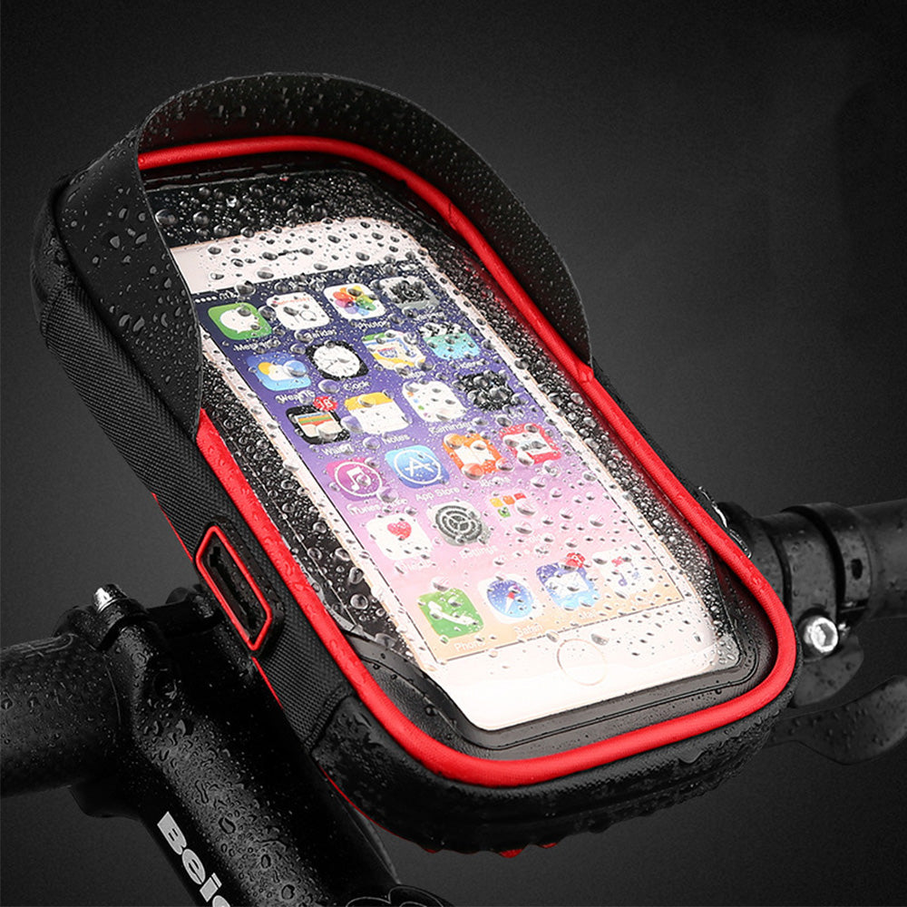 Waterproof Bike Phone Holder Fully Enclosed Touch Sensitive Bike Handlebar Phone Mount-Red