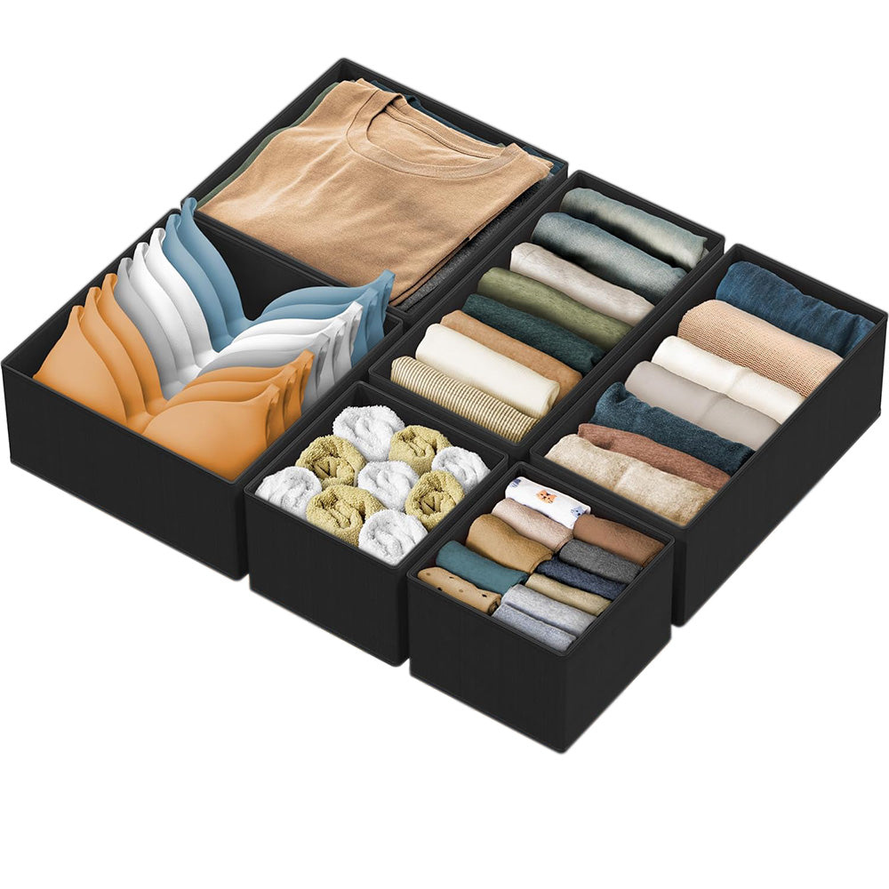 6Pcs Foldable Drawer Organiser Set Underwear Bra Sock Storage Boxes Black
