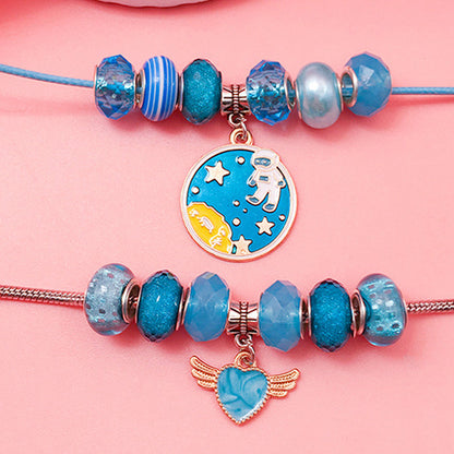 16 Pcs DIY Bracelet Kids Charm Bracelet Making Kit Beads Bracelet DIY Craft Blue