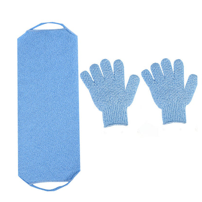 Exfoliating Shower Bath Gloves Back Scrubber Set for Body Face Dead Skin Removing Blue