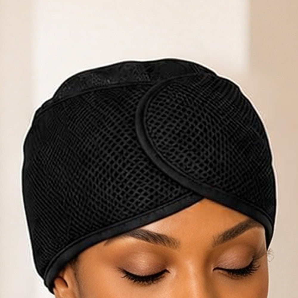 2-in-1 Mesh Sleep Hair Band for Short Hair Overnight - Black