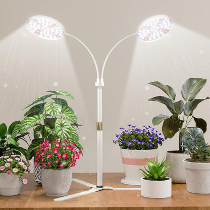 LED Grow Light with Dual Heads Full Spectrum Adjustable Plant Lamp for Indoor Plants White